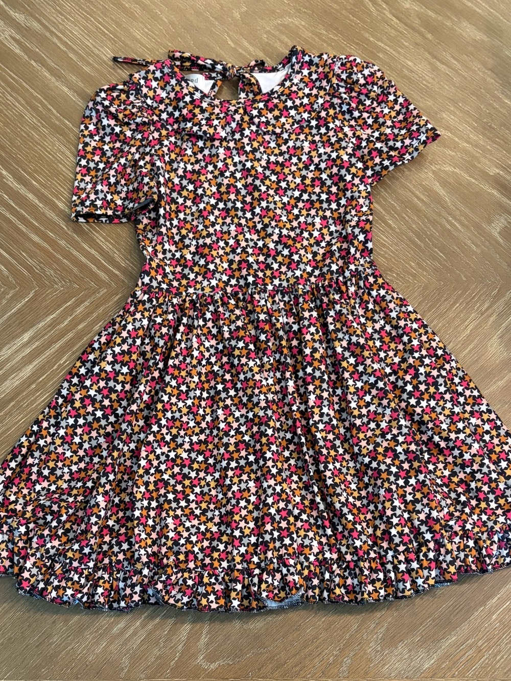 Little Stockings Girlhood Star-Print Multi Colored Short-Sleeve Twirl Dress